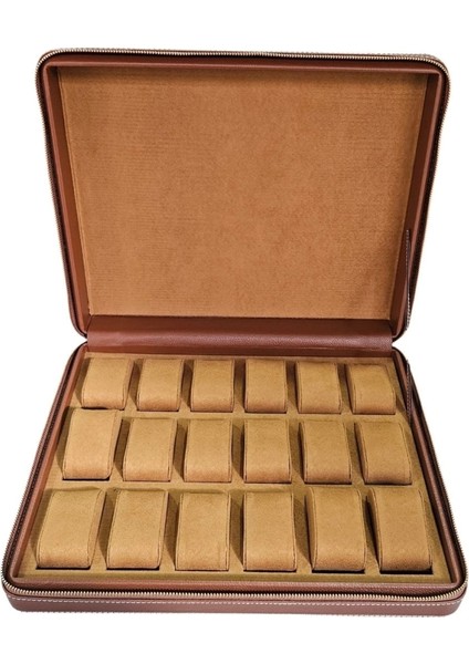 Deri Luxury 18 Li Saat Çantası,kutusu Fermuarlı Taba (31X38 Cm)