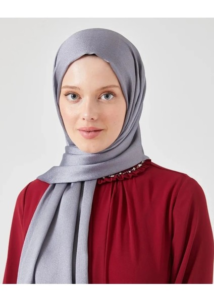 Tesettür Hijab Janjan Abiye Saten Dokulu Vual Ipek Şal Füme