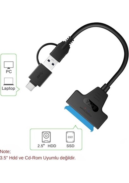 Harici Hard Disk Kablosu 2in1 USB 3.0 Type-C To 2.5 Inç Sata HDD SSD Çevirici Dönüştürücü modelleri