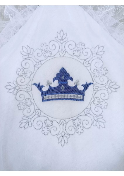 Yenidoğan Saray Kadife Taç Nakışlı Inci Fiyonklu Çift Dantel Duvak Trilüks Kundak Bebek Battaniyesi Lacivert fırsatları