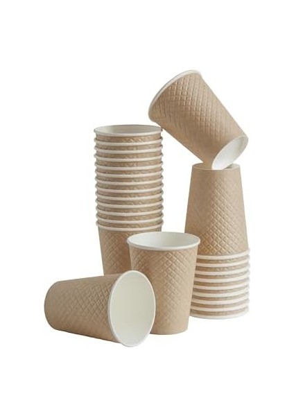 25 Adet Kraft Çift Duvarlı Kahve Bardağı 12 Oz, Parti Kağıt Bardaklar 300 Ml, Soğuk ve Sıcak Içecekler Için Kraft Dalgalı Bardaklar, Waffle Kraft