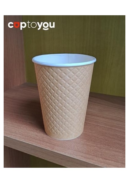 25 Adet Kraft Çift Duvarlı Kahve Bardağı 12 Oz, Parti Kağıt Bardaklar 300 Ml, Soğuk ve Sıcak Içecekler Için Kraft Dalgalı Bardaklar, Waffle Kraft