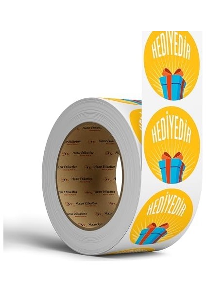 Etiketler , Hazır Al Hızlı Al Hediyedir Etiketi Deseni 50MM Çapında Ruloda 500 Adet Kendinden Yapışkanlı Rulo Etiket, Kuşe E-Ticaret Beyaz Yazılı