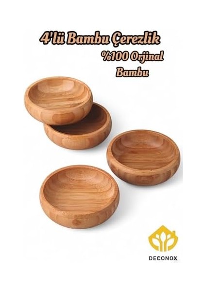 4'lü Yuvarlak Bambu Çerezlik - Doğal Bambu Sunum Kasesi, Zeytinlik ve Kahvaltı Sunumluğu | Çok Amaçlı Dayanıklı ve Şık Tasarım