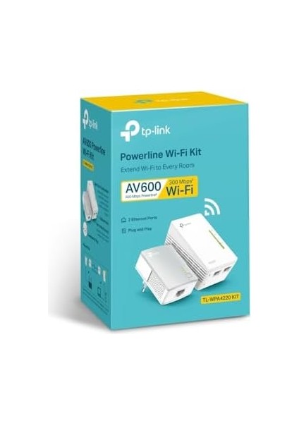 Wlan Powerline Adaptör Seti TL-WPA4220 Kit (Wlan 300 Mbit/s, AV600 Powerline, Wifi Clone, 3 Lan Bağlantı Noktası, Tak ve Çalıştır, Tüm Powerline Adaptörleriyle Uyumlu, Akış Için Ideal) Beyaz