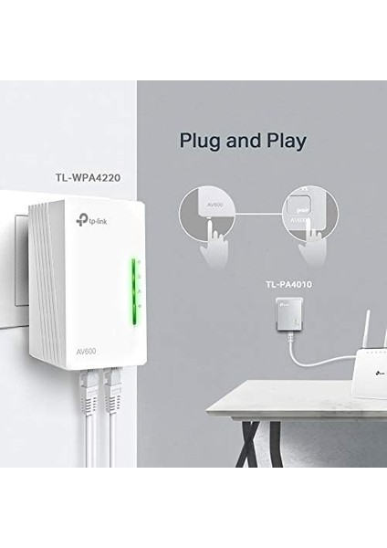 Wlan Powerline Adaptör Seti TL-WPA4220 Kit (Wlan 300 Mbit/s, AV600 Powerline, Wifi Clone, 3 Lan Bağlantı Noktası, Tak ve Çalıştır, Tüm Powerline Adaptörleriyle Uyumlu, Akış Için Ideal) Beyaz
