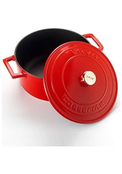 Metal Döküm Yuvarlak Tencere, 22 Cm, Kırmızı
