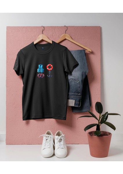 Oversize Can Yeleği / Can Simidi / Dalış Gözlüğü / Çapa / Çıpa Tasarım T-Shirt