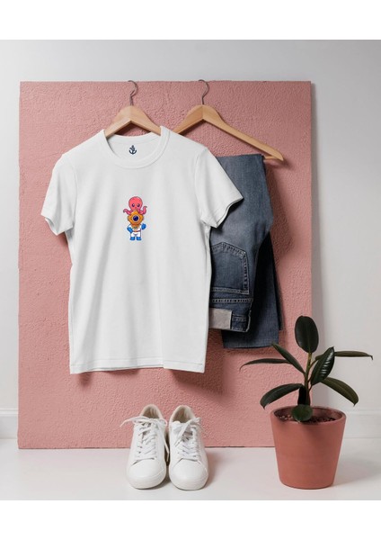 Oversize Ahtapot Şapka ve Mini Dalgıç Tasarım T-Shirt