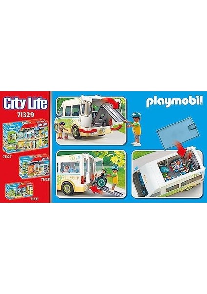 City Life 71329 Okul Otobüsü, Sürgülü Kapılı Büyük Okul Otobüsü, Tekerlekli Sandalye Için Katlanabilir Rampa ve 5 Figür Için Yer, 4 Yaşından Büyük Çocuklar Için Oyuncak