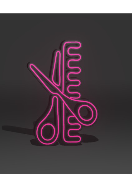LED Işıklı Duvar Tablo Makas Tarak Berber Kuaför
