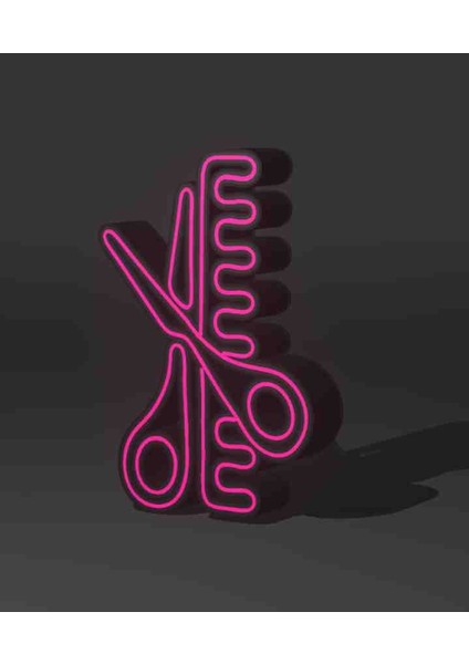 LED Işıklı Duvar Tablo Makas Tarak Berber Kuaför modelleri