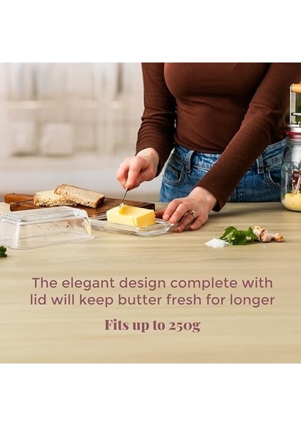 Cam Tereyağı Tabağı 250 G Kapasiteli Dayanıklı Bpa Içermez Tereyağını Daha Uzun Sürdürülebilir Tutar Buzdolabı ve Masa Üstü Kullanımı Için Bulaşık Makinesi Güvenli Sürdürülebilir Cam Depolama