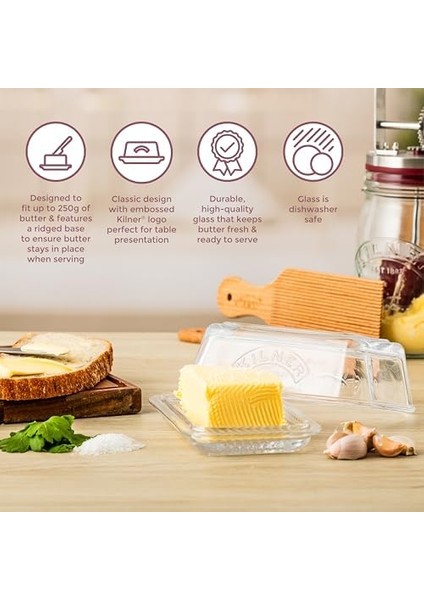 Cam Tereyağı Tabağı 250 G Kapasiteli Dayanıklı Bpa Içermez Tereyağını Daha Uzun Sürdürülebilir Tutar Buzdolabı ve Masa Üstü Kullanımı Için Bulaşık Makinesi Güvenli Sürdürülebilir Cam Depolama