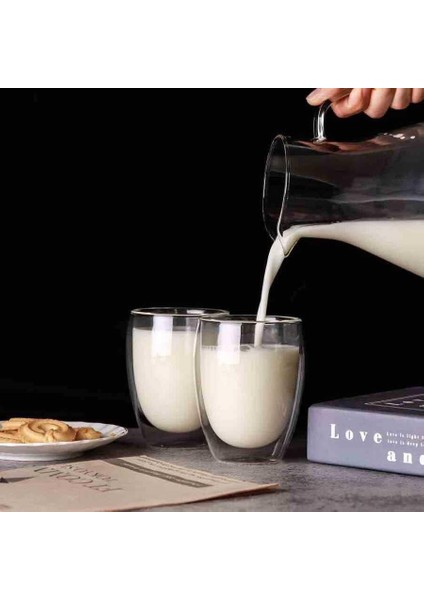 Home 2 Adet Çift Cidarlı Iki Katmanlı Borosilikat Cam Bardak, Yalıtımlı Cappuccino Latte Kahve Kupası, Şık ve Dayanıklı Tasarım, Isıya Dayanıklı,termisil Kupa (300 Ml)