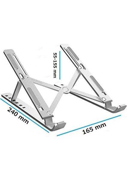 Laptop Standı Dizüstü Bilgisayar Standı MacBook Standı Notebook Katlanabilir Taşınabilir Metal Standı Gümüş