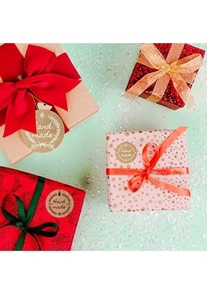 Yazılabilir Yılbaşı Sticker - Paketleme Etiketi - 80 Adet Kraft Görünümlü Etiket - 3.7 cm Çapında Hediye Paketleri Için 5 Farklı Tasarım