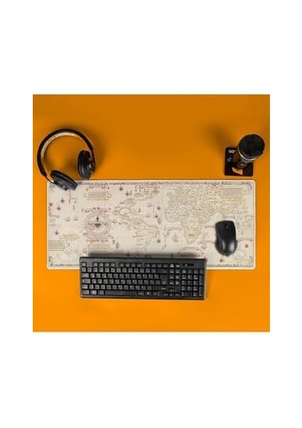 Eski Dünya Retro Haritası Tasarımlı Büyük Boy Oyuncu Mousepad - Mouse Pad - Fare Altlığı