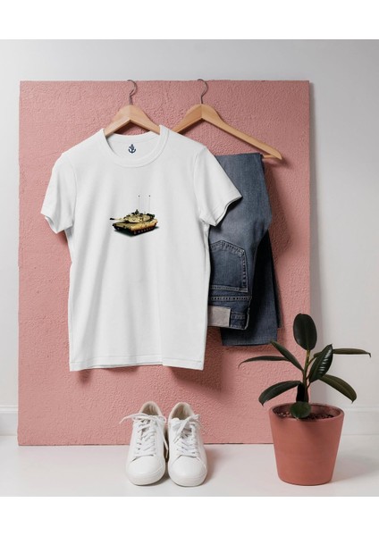 Oversize American M1A1 Abrams Savaş Tankı Tasarım T-Shirt modelleri