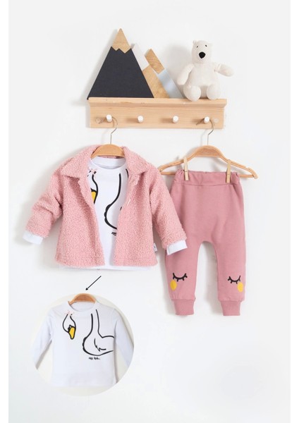 Peluş Hırkalı 3 Lü Kız Bebek Takım