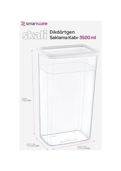 6'lı Set Skali Dikdörtgen Saklama Kabı Beyaz 3500 ml