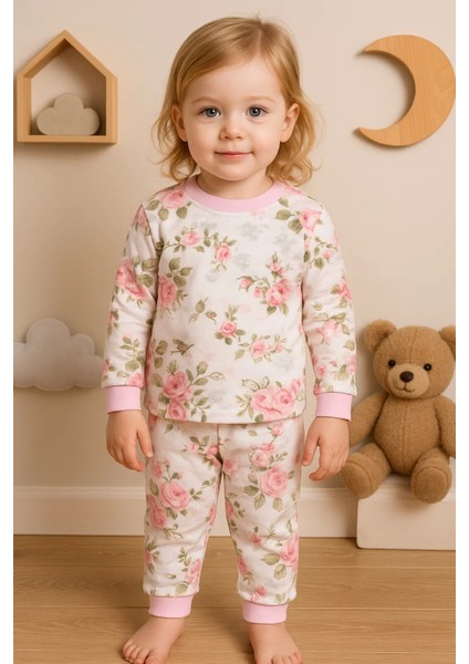 Büyük Çiçek Desenli Kız Bebek Eşofman Takımı %100 Pamuk