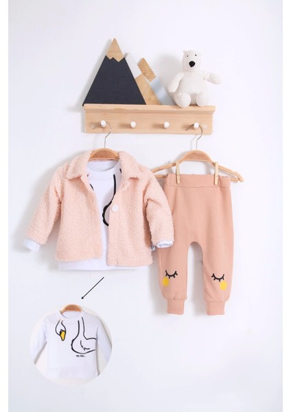 Peluş Hırkalı 3 Lü Kız Bebek Takım