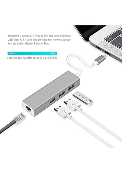 FC05 Type-C To 3 x 3.0 USB + RJ45 Lan Ethernet Çevirici MacBook Uyumlu