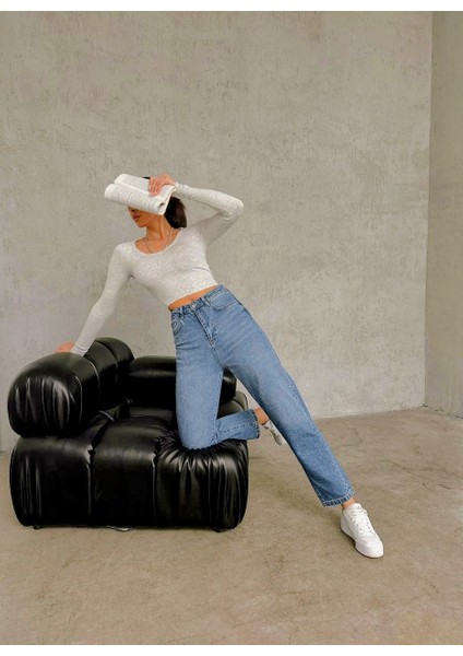 Kadın Mavi Yüksek Bel Kot Pantolon - Mom Fit Jean modelleri