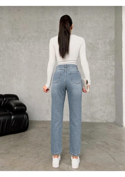 Kadın Mavi Yüksek Bel Kot Pantolon - Mom Fit Jean indirimleri