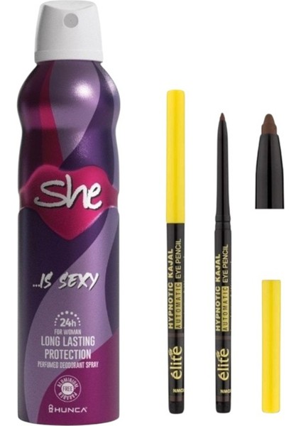 Sexy Kadın Deodorant 150 ml + Elite Kajal Göz Kalemi ( Kahve )