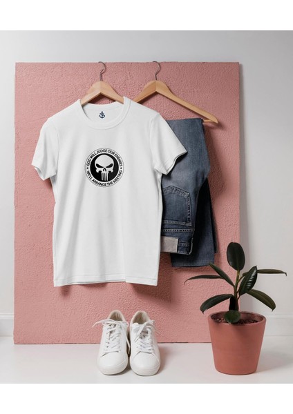 Oversize Punisher Kuru Kafa Logo Tasarım T-Shirt