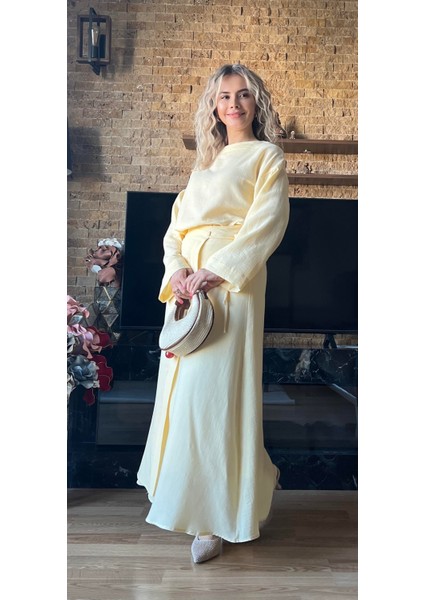 Kadın Müslin Kumaş Bluz ve Etek Tasarım Ikili Takım Tesettür Uyumlu Yazlık Takım