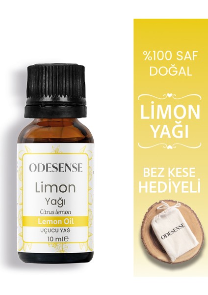 Limon Uçucu Yağı 10 ml %100 Doğal ve Saf Içerik Damlalıklı Kapaklı Şişe Bez Kese Hediyeli