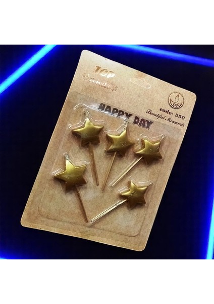 Vıp Yüksek Kalite 5 Adet Parlak Metalik Yıldızlı Gold Mum Gold Yıldızlı Pasta Mumu Doğum Günü Mumu