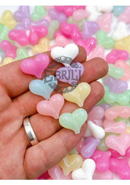 Soft Renkli Kalp Akrilik Ebruli Boncuk Takı Aksesuar (25 Adet)