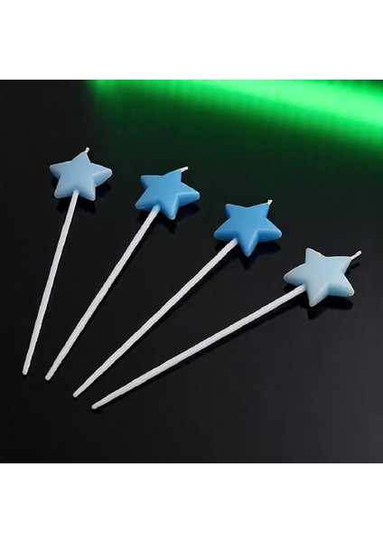 Vıp Yüksek Kalite 4 Adet Mat Soft Yıldızlı Mavi Mum Mat Mavi Yıldızlı Pasta Mumu Doğum Günü Mumu