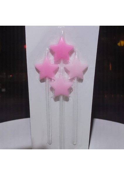 Vıp Yüksek Kalite 4 Adet Mat Soft Yıldızlı Pembe Mum Mat Pembe Yıldızlı Pasta Mumu Doğum Günü Mumu