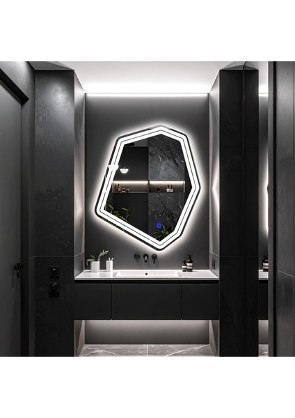 Domira Beyaz Led'li Lazer Kumlamalı Lavabo & Banyo Aynası (Dokunmatik Sensörlü)