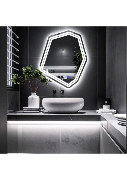 Domira Beyaz Led'li Lazer Kumlamalı Lavabo & Banyo Aynası (Dokunmatik Sensörlü) modelleri