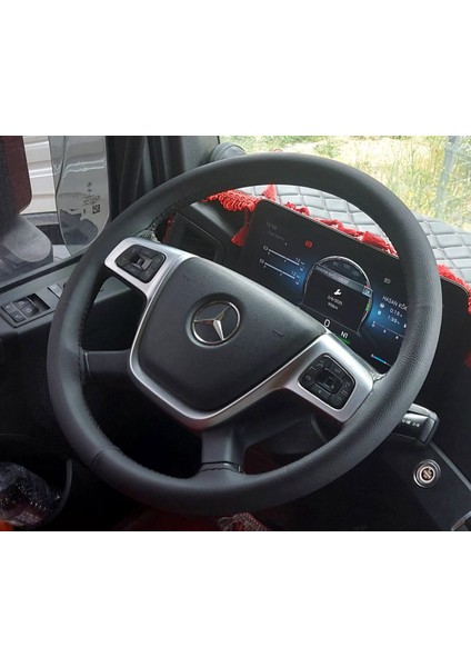 Dikişli Direksiyon Kılıfı Siyah Deri Siyah Dikişli Mercedes Actros 1841 Için (Fotoğraftaki Direksiyonlar)