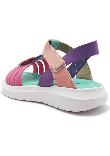 Şirin Genç Ortopedik Çok Renkli Bantlı Kalp Detaylı Kız Çocuk Sandalet modelleri