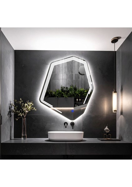 Myrella Beyaz Led'li Lazer Kumlamalı Lavabo & Banyo Aynası (Dokunmatik Sensörlü)