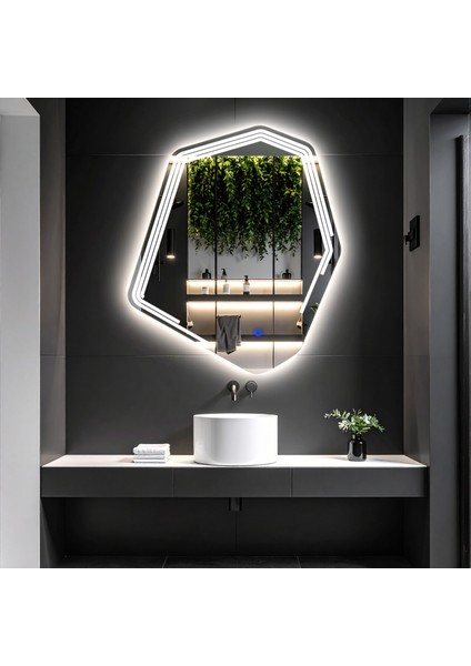 Myrella Beyaz Led'li Lazer Kumlamalı Lavabo & Banyo Aynası (Dokunmatik Sensörlü)