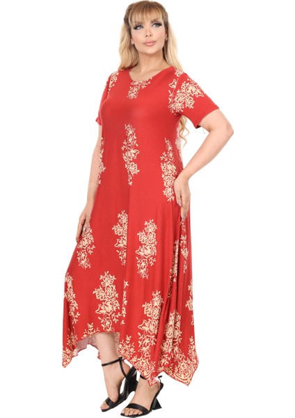 Butik Narçiçeği Pano Desen Asimetrik Kısa Kollu Elbise fiyatları