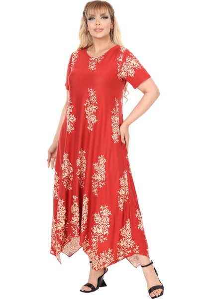 Butik Narçiçeği Pano Desen Asimetrik Kısa Kollu Elbise fırsatları