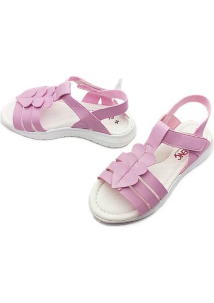 Şirin Genç Ortopedik Pembe Bantlı Kalp Detaylı Kız Çocuk Sandalet