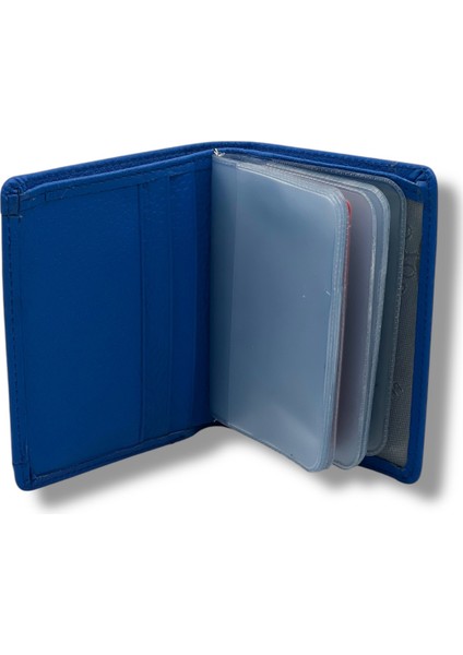 Darius Bol Şeffaf Kartlık Bölmeli Unisex Hakiki Deri Cüzdan Kartlık - Mat Saks Mavi fırsatları