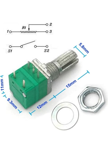 5 Pin 50KOHM Potansiyometre B50K Anahtarlı Tırtıklı 15MM Döner Ayarlanabilir Direnç