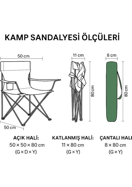 2 Adet Katlanır Kamp Sandalyesi ve Masa Seti - (DY.001) - Haki/sarı - Plaj Sandalyesi modelleri